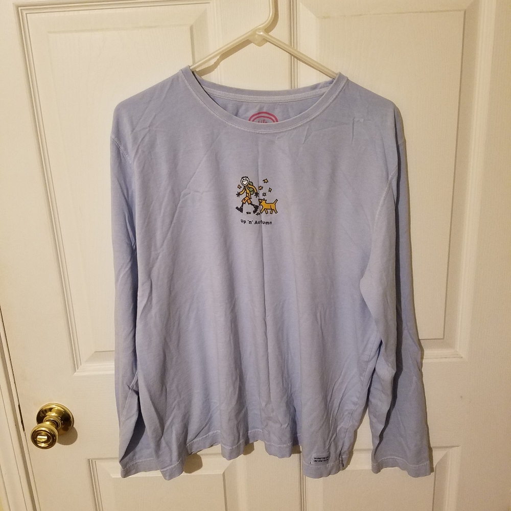 Baby blue long sleeve life is good tshirt